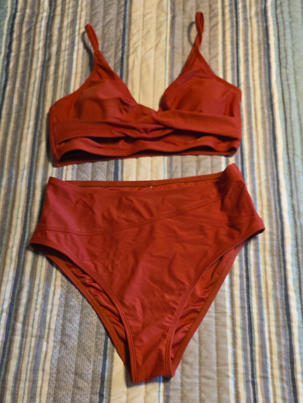High-Waist Rust Red Bikini Set - Women Swim Bikini
